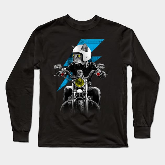 Biker Cat Long Sleeve T-Shirt by JoeConde